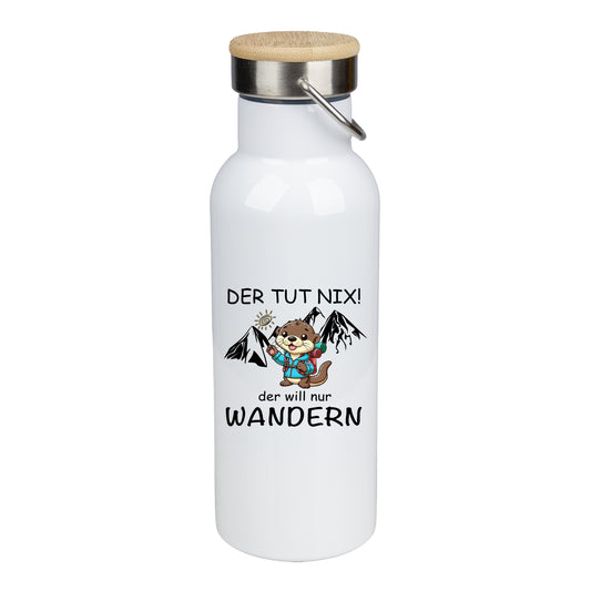 Edelstahl Trinkflasche 500ml mit Bambusdeckel | Wander-Otter "Der tut nix - der will nur wandern"