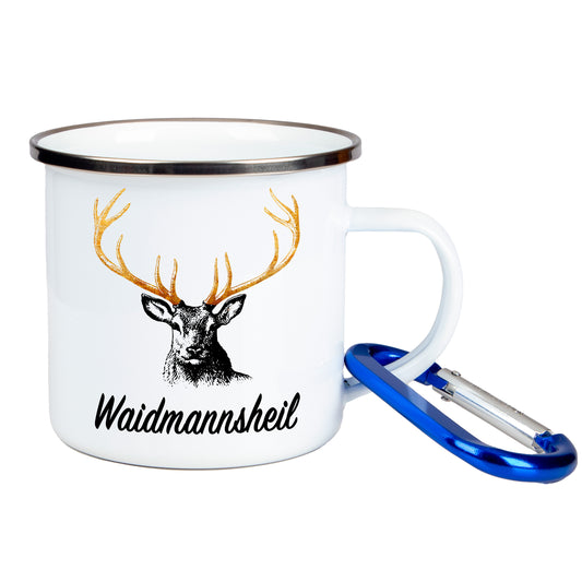 DekoAlm24 Tasse - Waidmannsheil - Emaille (Silber)