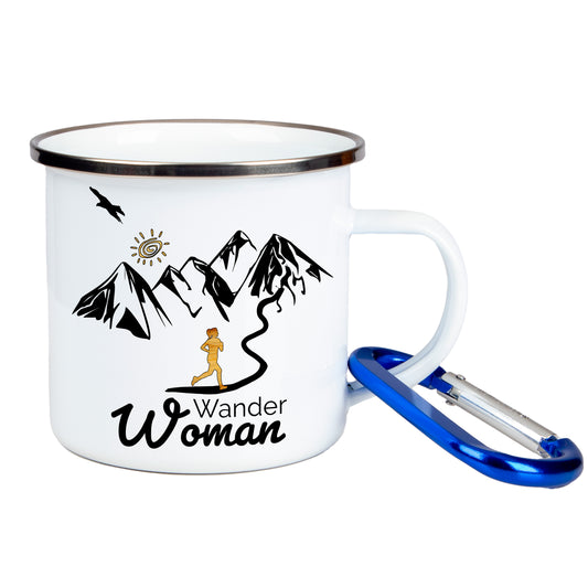 DekoAlm24 Tasse - Wanderwoman - Emaille (Silber)