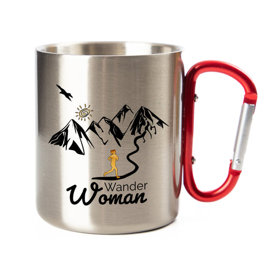 DekoAlm24 Tasse - Wanderwoman - Edelstahl mit Karabiner