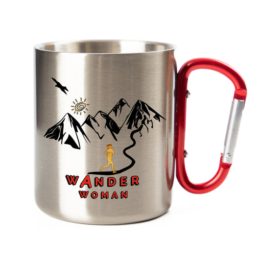 DekoAlm24 Tasse - Wanderwoman - Edelstahl mit Karabiner