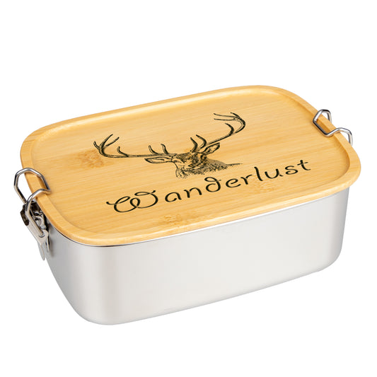 DekoAlm24 Brotdose | Lunchbox | Edelstahl mit Bambusdeckel - Wanderlust