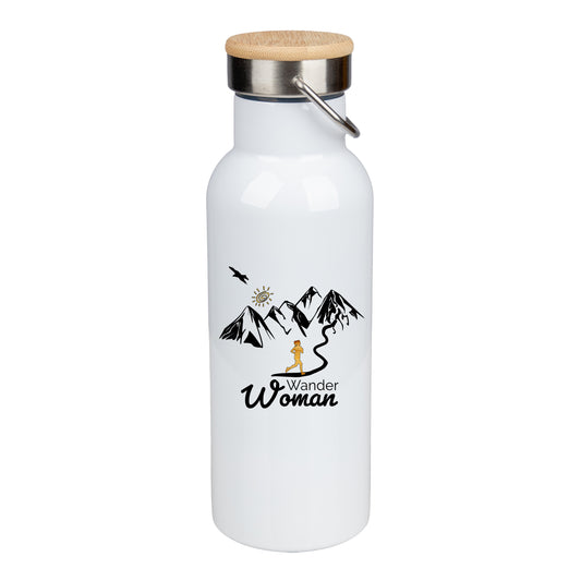 Edelstahl Trinkflasche 500ml mit Bambusdeckel | WanderWoman