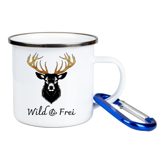 DekoAlm24 Tasse - Wild und Frei - Emaille (Silber)