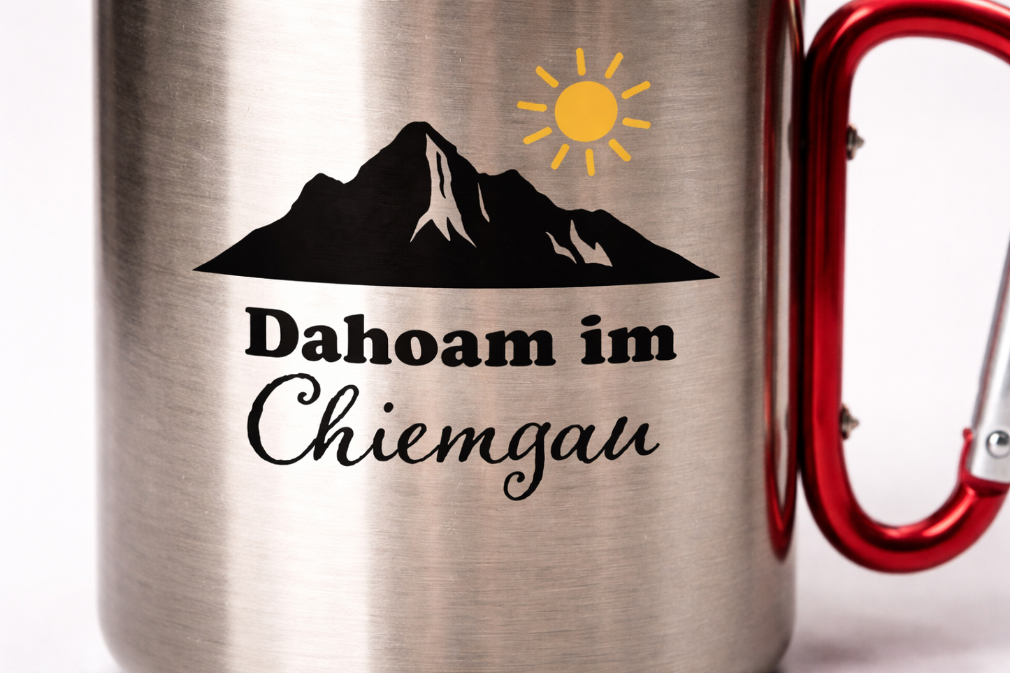 Edelstahl Thermobecher mit Karabiner – Dahoam im Chiemgau