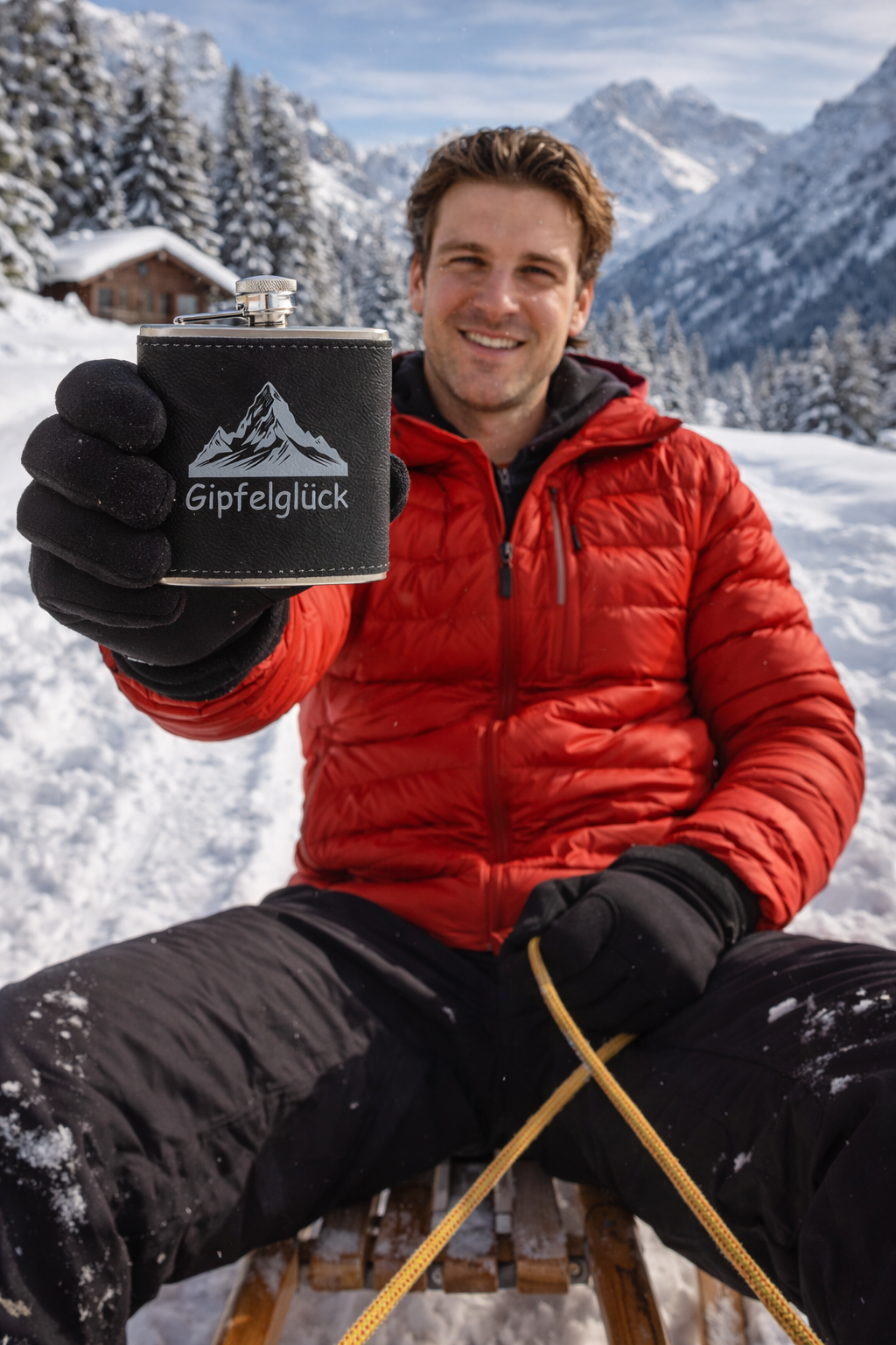 Flachmann - Gipfelglück - Leder-Optik