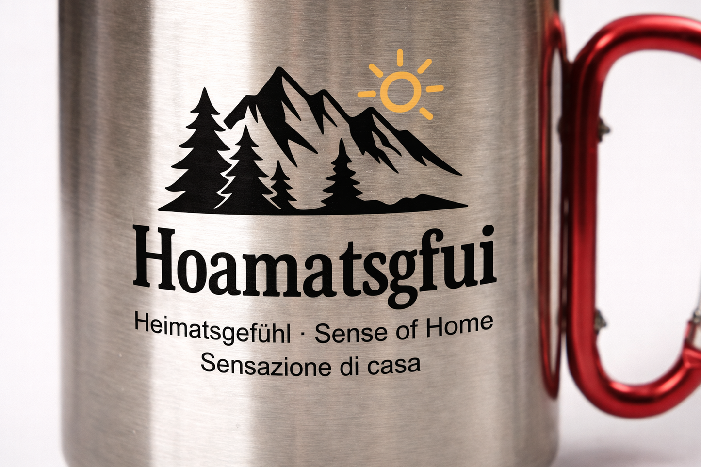 Edelstahl Thermobecher mit Karabiner – Hoamatsgfui