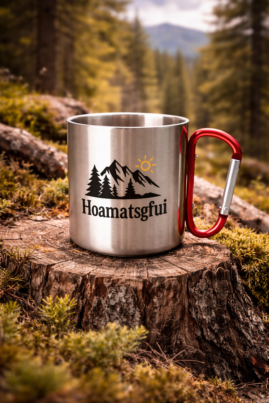Edelstahl Thermobecher mit Karabiner – Hoamatsgfui