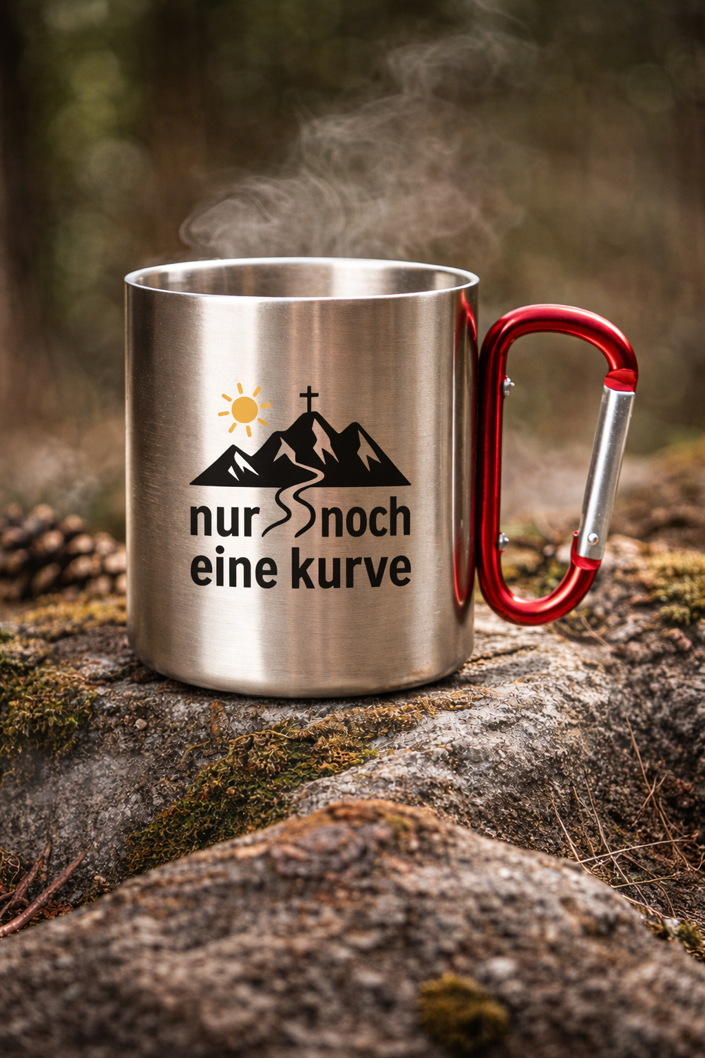 Edelstahl Thermobecher mit Karabiner – Nur noch eine Kurve