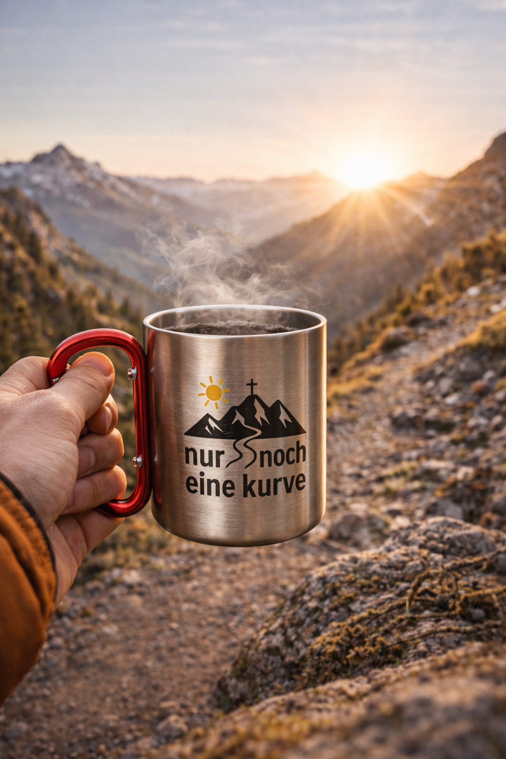 Edelstahl Thermobecher mit Karabiner – Nur noch eine Kurve