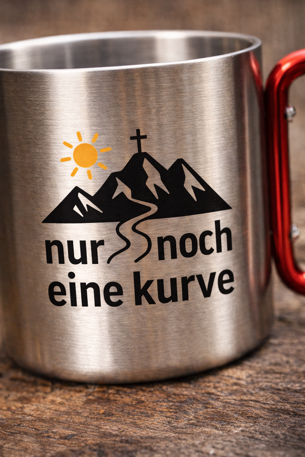 Edelstahl Thermobecher mit Karabiner – Nur noch eine Kurve