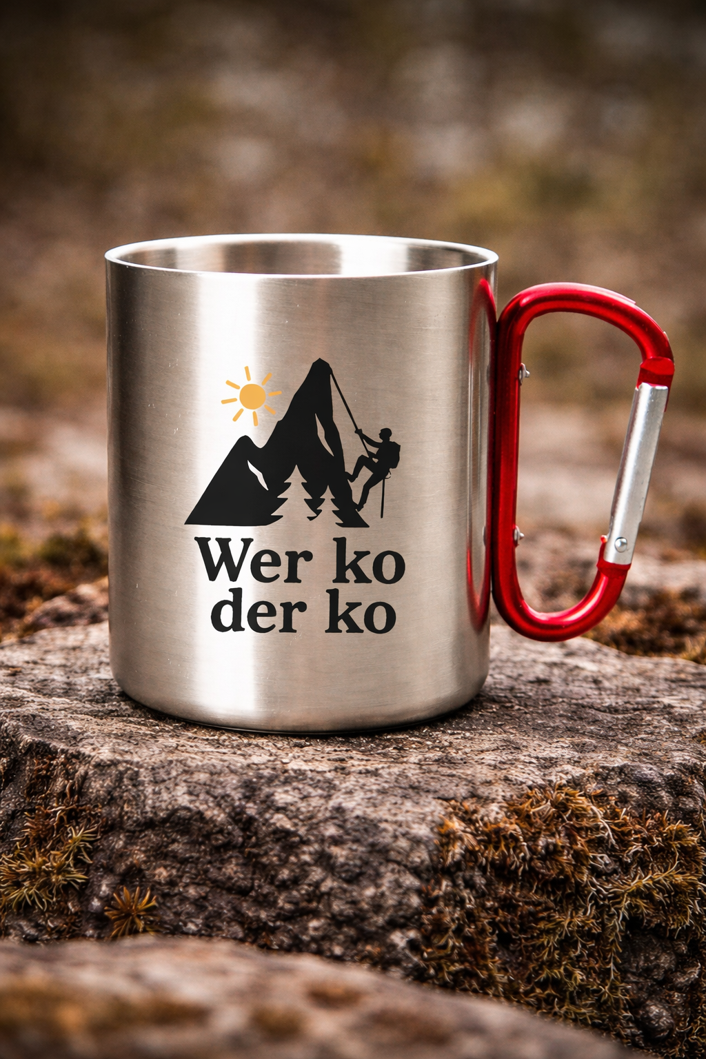 Edelstahl Thermobecher mit Karabiner – Wer ko der ko